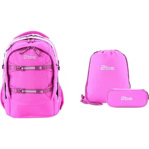 2be Laptoprugzak / Rugzak Combi / Schooltas - 15 Inch - Met Gymtas & Pennenzak - Fuchsia