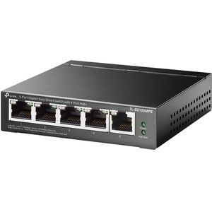 TP-Link PoE Switch TL-SG105MPE, 5 poorten met 4 PoE-poorten (120 watt, IEEE-802.3af/at PoE, zonder ventilator, plug and play, robuuste metalen behuizing)