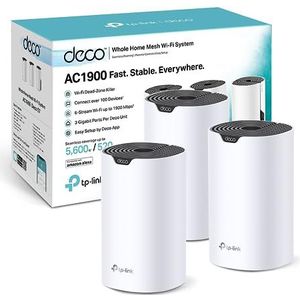 TP-Link Deco WiFi Mesh AC1900 Mbps Deco S1900 (3 pack), 520 m² dekking, ouderlijk toezicht, compatibel met Amazon Alexa, 3 Gigabit poorten