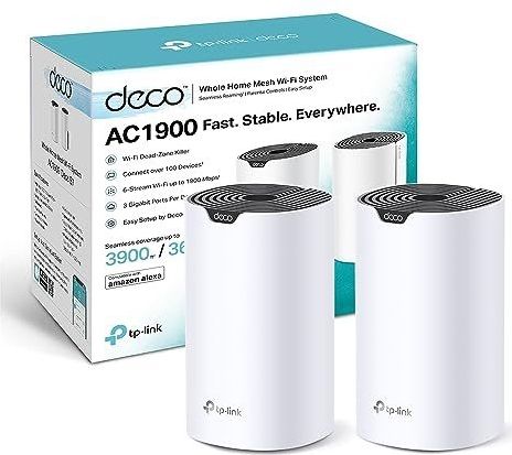 TP-Link Deco S1900 Mesh WLAN-set (2 stuks), AC1900 Dual Band Router & Repeater, 3x Gigabit poorten voor elke eenheid, aanbevolen voor huizen met 2-3 slaapkamers, uitgebreide jeugdbescherming