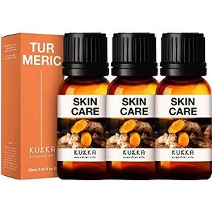 Kukka Kurkuma-olie voor de huid - Natuurlijke kurkuma-etherische olie voor diffuser - Kurkuma-olie voor gezicht, haar, aromatherapie, badbommen, zeep en kaarsen - Kurkuma-olie voor pijn (10ml x 3)