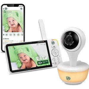LeapFrog LF815HD Smart Video babymonitor met 5 inch HD-kleurendisplay, wifi, temperatuur/vochtigheidssensor, brede hoeklens, gekleurd nachtlampje, 8x zoom, app-functie, wandmontage, wit
