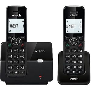 VTech CS2001 Home Duo Draadloze telefoon, vaste telefoon DECT eenvoudig te bedienen, extra luidruchtig luisteren, oproepblokkering, handsfree, beller-ID met achtergrondverlichting display, zwart