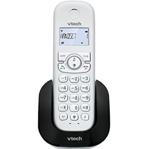 VTech DECT CS1500 draadloze telefoon met dubbele lading, oproepvergrendeling, wachtende oproep-/oproep-ID, handsfree luidspreker, display en toetsenbord met achtergrondverlichting.