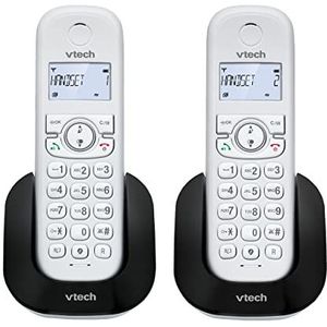 VTech CS1501 Duo draadloze telefoon, DECT met dubbele lading, extra sterke vaste telefoon, handsfree, nummervergrendeling en identificatie, display en toetsenbord met achtergrondverlichting, wit