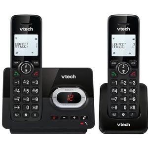 VTech CS2051 Draadloze telefoon met antwoordapparaat en 2 handsets, ECO+ modus, seniorentelefoon, vaste telefoon, oproepblokkering, handsfree-functie, grote toetsen, 1-lijnweergave, zwart