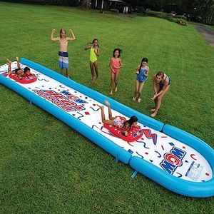 WOW Sports Mega Waterglijbaan, glijbaan voor kinderen en volwassenen, opblaasbare glijbaan met sproeier, scheurvast, 7,6 x 1,8 m