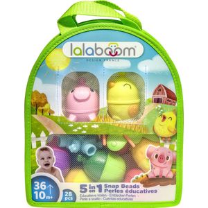 Lalaboom - Motorische Parels - Boerderijdieren Tas - Educatief Speelgoed - 28 Stuks