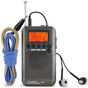 Raddy RF31 draagbare digitale radio FM/VHF/SW/CB Air Band wereldontvanger radio klein met oplaadbare batterij, alarm, externe antenne
