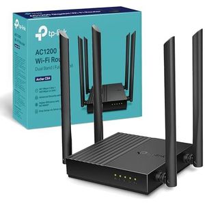TP-Link AC1200 Dual-Band Gigabit Wi-Fi-router, Wi-Fi-snelheid tot 1200 Mbps, 4 × Gbps LAN-poorten, geavanceerde beveiliging met WPA3, met MU-MIMO, geen configuratie vereist (Archer C64)