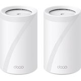 TP-Link Deco BE65 (2-pack) Wi-Fi 7 Mesh WLAN Set (3 stuks), Triband 5760 Mbit/s (6 GHz) + 2880 Mbit/s (5 GHz) + 574 Mbit/s (2,4 GHz), 6 overdrachten, 4 poorten 2,5 G, 1 USB 3.0