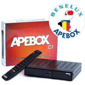 APEBOX Ci H.265 Full HD Combo Receiver met Common Interface (1080p, 1x DVB-S2, 1x DVB-T2/C, 2x USB 2.0, HDMI, LAN, Ci, AC, LED-display, IR, SPDIF, AV-kabel, RS232, Youtube, DLNA en RCU Al)