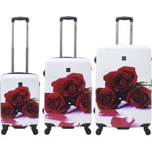 Saxoline Kofferset 3 Delig - Reiskoffer Set - Harde Kofferset - Trolleyset - Red Rose- Red Rose