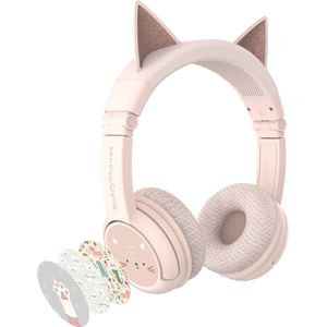 BuddyPhones PlayEars Koptelefoon Kinderen – kinder Koptelefoon Draadloos - koptelefoon kinderen geluidsdempend - Gehoorbescherming kinderen – 75/85/94 dB – 24 uur batterijduur - Katten oortjes