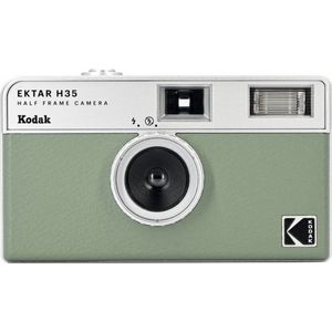 KODAK EKTAR H35 Half Frame Film-camera, 35 mm, herbruikbaar, vast diafragma, licht, eenvoudig te bedienen, geleverd zonder film en AAA-batterij, saliegroen