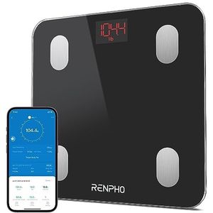 RENPHO lichaamsvetweegschaal, Bluetooth digitale personenweegschaal met app, slimme weegschaal met lichaamsvet en spiermassa, BMI, gewicht, zwart