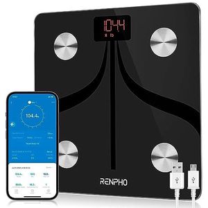 RENPHO Smart Body Fat Weegschalen USB Oplaadbaar, Bluetooth Weegschaal Hoge Precisie Weegschaal met Smartphone App, Lichaamssamenstelling Monitor voor Lichaamsvet, BMI, Lichaamsgewicht, Spiermassa