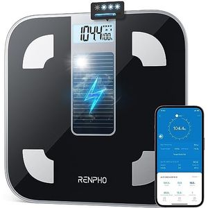 RENPHO personenweegschaal, lichaamsvetweegschaal op zonne-energie, batterijloze weegschaal met Bluetooth en lichaamsvetanalyse, weergave van lichaamsvet en spiermassa via app, max. 180 kg, Elis
