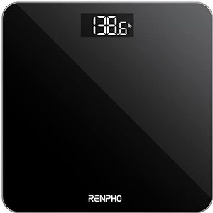 RENPHO Digitale Badkamerweegschaal Weegschaal met Hoge Precisie Voor Het Lichaam met Groot LED-Display, Step-On-Technologie, Capaciteit 180kg / 400lb, Zwart