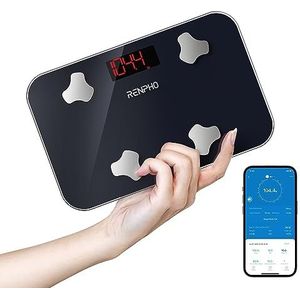 RENPHO Mini-lichaamsvetweegschaal voor de badkamer, slimme BMI digitale lichaamsgewichtweegschaal, draagbare weegschaal voor onderweg, synchronisatie met apps, tot 181 kg (400 lbs), 11,02 ""x 7,09