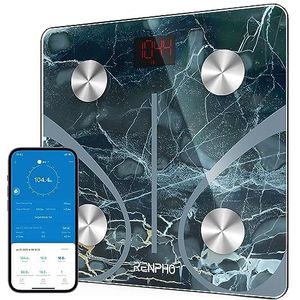 RENPHO Lichaamsvetweegschaal Digitale personenweegschaal Bluetooth-weegschaal met app Slimme weegschaal voor lichaamsvet, BMI, spiermassa, eiwit, BMR, marmer, Elis 1
