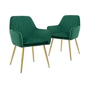 CangLong Set van 2 moderne stoelen met gouden metalen poten voor woonkamer, eetkamer, club, groen