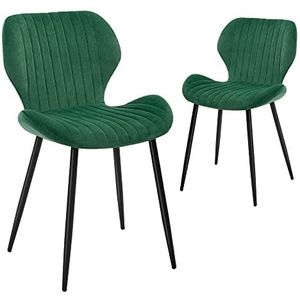 CangLong Set van 2 fluwelen gestoffeerde stoelen met metalen poten voor keuken, eetkamer, woonkamer en slaapkamer, groen