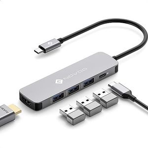 NOVOO USB C Hub 5 in 1 - HDMI 4K@60Hz, 3x USB 3.0, 100W Type C snellaadpoort - Draagbare USB C dock Aluminium voor Macbook Pro/Air M1 Chromebook Matebook Type C laptop