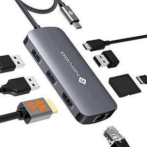 NOVOO HDMI USB C Multiport Adapter 4K @60Hz, USB C 8-in-1 USB C HUB Adapter met Ethernet 1Gbps, PD 100W, SD/Micro SD, USB 3.0 5Gbps datapoorten voor MacBook Pro en meer Type C-apparaten
