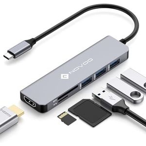 NOVOO USB C HDMI-hub, adapter USB C naar HDMI 4K 6-in-1, 3x USB 3.0, SD-kaartlezer en micro SD, USB-C dockhub compatibel met MacBook Air Macbook Pro ChromeBook Pixel Matebook XPS Type C
