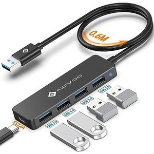 NOVOO USB C Hub 4 Ports USB 3.0, Data Transfer 5 Gbit/s, USB Adapter Power Port 5 V/2 A, 60cm Uitgebreide Kabel, USB Hub voor MacBook, Laptop, Mobiele Harde Schijf
