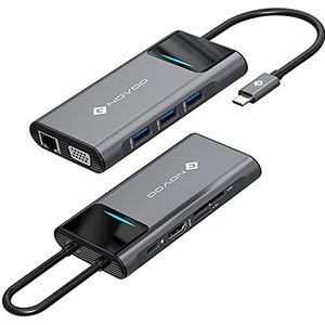USB C Docking Station NOVOO 9 in 1 Terug naar de resultaten met RJ45 Gigabit Ethernet, HDMI 4K, VGA, 100W PD, SD/TF kaartlezer, 3 USB 3.0-poorten, multi-USB Hub Splitter voor laptop