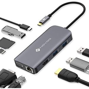 NOVOO Docking Staion USB C Hub 9-in-1, adapter USB C naar HDMI 4K x2, VGA, Gigabit Ethernet, USB 3.0 x3, SD/TF-poort, PD 3.0 100W, dockingstation voor MacBook Pro/Air M1 M2