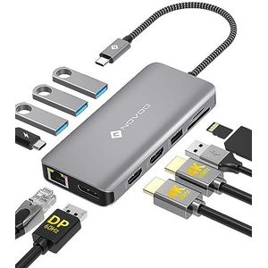 NOVOO Docking Station naar Dual HDMI, 11-in-1 hub USB C naar Dual HDMI, Displayport, USB x 4, Gigabit Ethernet, PD 100W, SD/TF, dockingstation voor MacBook HP Dell XPS Lenovo