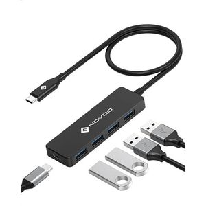 NOVOO USB C HUB - Slanke Adapter Met 600mm Verlengde Kabel, 4 Snelle USB 3.0-Poorten, 5 Gbps Gegevensoverdracht, 5V/2A Zelfvoeding Voor MacBook Air Pro, iPad Pro, DELL, HP