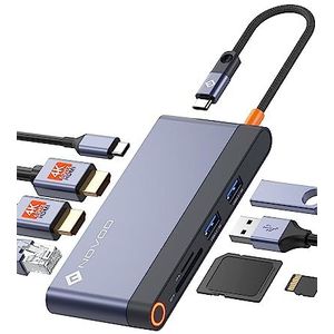 Dual Monitor Laptop Docking Station - 8-in-1 USB C Hub Multiport Adapter met 2 HDMI 4K 60Hz, 1Gbps Ethernet, 100W PD, 2 USB 3.2, SD TF Card Reader Compatibel met MacBook/Dell/HP/Lenovo