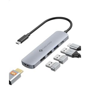 NOVOO USB C Hub met HDMI 4K, PD 100W, 3 USB A Dock USB C 5Gbps USB C Adapter voor iPhone 15/15 Pro, MacBook Pro/Air M1 M2, iPad Pro, Surface, XPS, Thinkpad, Galaxy en meer