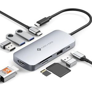 Novoo USB C naar HDMI hub 4K 60Hz, 9-in-1 adapter met SD/TF-kaartlezer, USB C-hub voor MacBook Pro, Air, ChromeBook, Pixel, iPad Pro