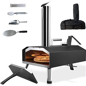 KitchenBoss Pizzaoven, outdoor, pizzaoven, draagbaar: houtpellet verwarmde pizzaoven met 30,5 cm pizzasteen, roestvrij staal pizza-oven voor tuin, terras, achtertuin, camping, 30,5 cm