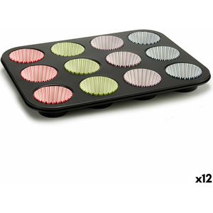 Bakplaat voor Muffins Multicolour Ovenschaal (7 x 7 x 3 cm) (35 x 3 x 26,5 cm) (12 Stuks)