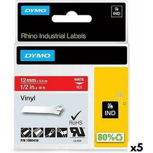 Laminated Tape for Labelling Machines Rhino Dymo ID1-12 12 x 5,5 mm Red White Stick Self-adhesives (5 Units)