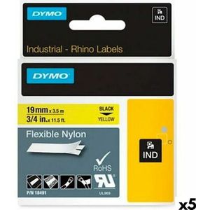 Laminated Tape for Labelling Machines Rhino Dymo ID1-19 19 x 3,5 mm Black Yellow Self-adhesives (5 Units)