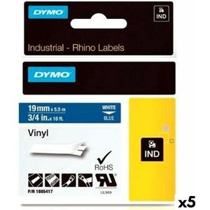 Laminated Tape for Labelling Machines Dymo Rhino 19 mm x 5,5 m Blue White Stick (5 Units)
