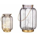 Led-lantaarn Strepen Grijs Gouden Glas 13,5 x 22 x 13,5 cm (6 Stuks)