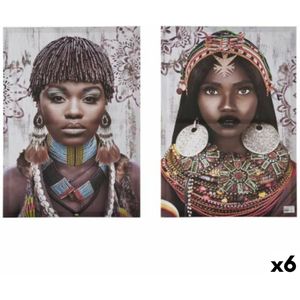 Set van 2 Schilderijen Canvas Afrikaanse 70 x 50 x 1,5 cm (6 Stuks)