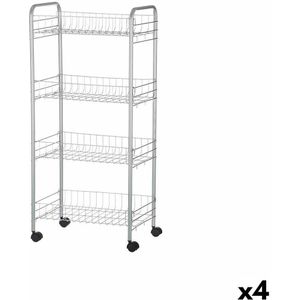 Groentetrolley Zilverkleurig Metaal Plastic 37 x 27 x 82,5 cm (4 Stuks)