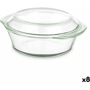 Braadpan met deksel, transparant, borosilicaatglas, 2 l, 8 stuks