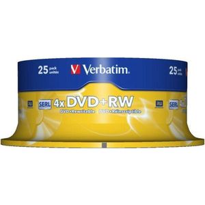 Verbatim DVD+RW, 4x, 4,7GB, 25 spoelen (25 x), Optische gegevensdrager