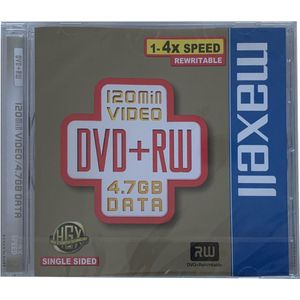MAXELL DVD+RW 4.7 (1-4X snelheid) 1 exemplaar in jewelcase