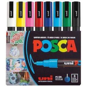 Uni Posca Stiften Standard Colors - 8 stiften - PC3M 0.9-1.3 mm lijn
